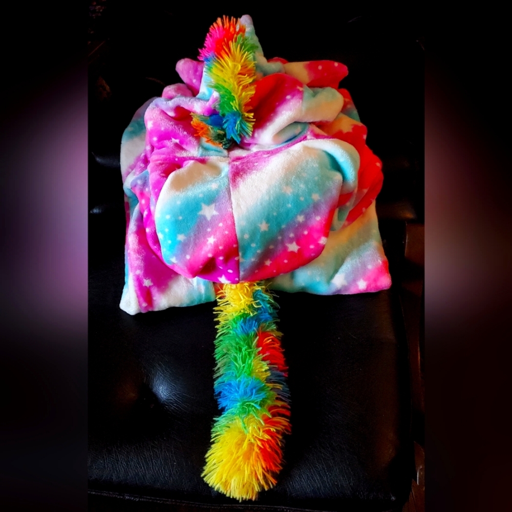 Rainbow Unicorn Fleece One Piece Pajamas Or Cosplay Outift, Size Adult Large